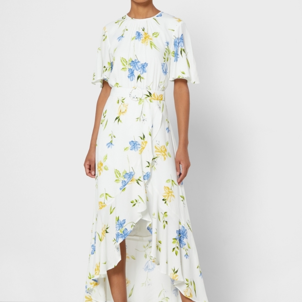 French Connection Emina Belted High Low Ruffle Hem Dress